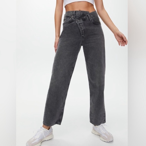Agolde Denim - Agolde Criss Cross Upsize High Rise Oversized Jeans Washed Black size 22